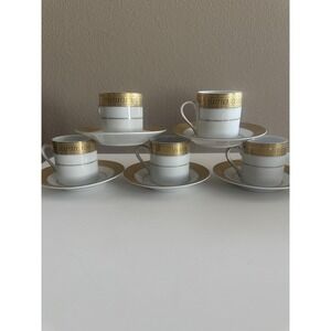 MCS Porzellanfabrik Bavaria Germany Demitasse Cups Saucers Set of 5 Greek Key